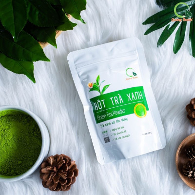 Bột Trà Xanh Sấy Lạnh Nguyên Chất Quảng Thanh Gói 100gr - Đắp mặt làm dịu da, kháng khuẩn, kháng viêm, giảm cân