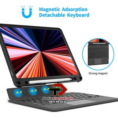 Bao da bàn phím kèm TrackPad cho iPad Air 6 11 inch M2 chính hãng WIWU Mag Touch IPad Keyboard, có thể tháo rời, có đèn LED - Hàng chính hãng 