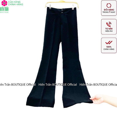 Quần ống rộng Hiền Trần BOUTIQUE lưng cạp cao 2 cúc baggy vải nữ dài suông loe culottes màu đen