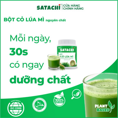 Bột Cỏ Lúa Mì nguyê n chấ t SATACHI. Tha nh lọc cơ thể, tăn g cườn g h ệ m iễn dịch, bổ m áu, ổn định đườ ng huy ết. Hộp 68g