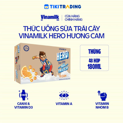 Thùng Thức uống sữa trái cây vị cam Vinamilk Hero 180ml - 48 hộp/Thùng