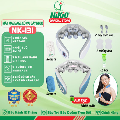 Máy massage cổ xung điện Nikio NK-131 - 8 điện cực, 2 miếng dán, HDSD bằng giọng nói