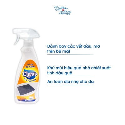 Tẩy dầu mỡ nhà bếp đa năng Clara hương gừng quế chai 500ml