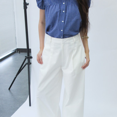 DOTTIE - Quần kaki ống rộng xếp li - Trắng - Q0402