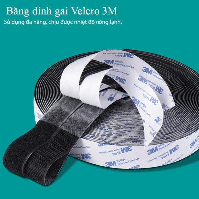 25mmx1m Miếng dán xé, băng dán xé velcro tape có lớp băng keo 2 mặt MÀU ĐEN