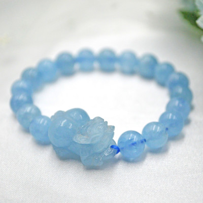 VÒNG TAY TỲ HƯU HỖ TRỢ TÀI LỘC, CÔNG VIỆC ĐÁ AQUAMARINE TỰ NHIÊN