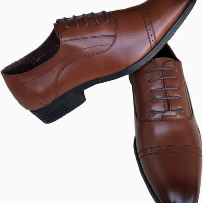 Giày tây nam Trường Hải da bò cao cấp nâu cao 4cm đế cao su GT447