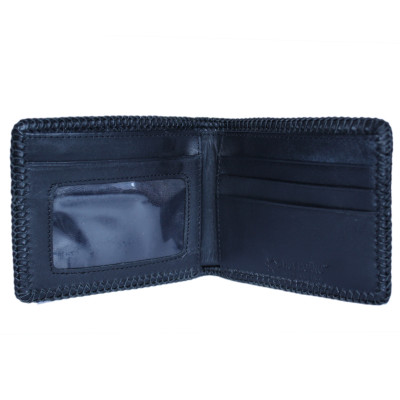 HP2439-40-41-42 - Ví nam Huy Hoàng da đà điểu da bụng đan viền màu đen, nâu đất, nâu đỏ, vàng bò