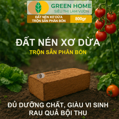 Đất Trồng Cây GreenHome, Viên Nén 800gr, Trộn Sẵn Phân Bón, Nở Gấp 5 Lần, Trồng Rau Hoa Cây Kiểng