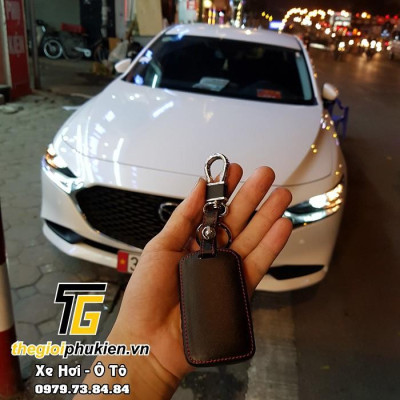 Bao da bảo vệ chìa khóa xe Mazda 3 2020 kèm móc đeo Inox