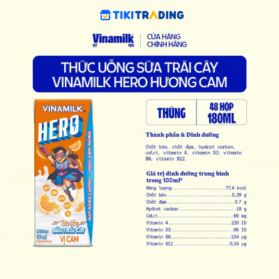 Thùng Thức uống sữa trái cây vị cam Vinamilk Hero 180ml - 48 hộp/Thùng