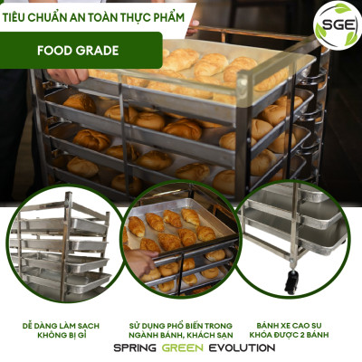Kệ Inox Khay Bánh, Xe Hong Bánh SGE Chất Liệu Inox Dày Dặn, Có Khoá Bánh. Có 4 Size 6,10,15,30 Tầng