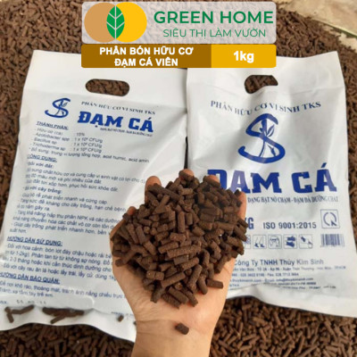 Phân Đạm Cá Greenhome, Bao 1kg, Viên Nén, Hữu Cơ Vi Sinh Bón Rau, Quả