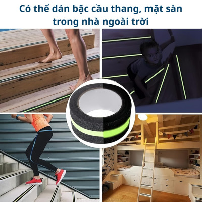 Băng Keo Nhám Dạ Quang Chống Trượt Cầu Thang Bật Thèm Bật Tam Cấp 5cmx5Mét TránhTé Ngã Cho Người Lớn