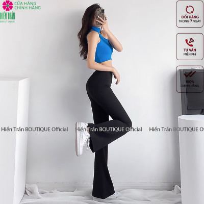 Quần ống loe Hiền Trần BOUTIQUE nữ lưng cạp cao co giãn vải Umi Hàn co giãn tốt dáng dài