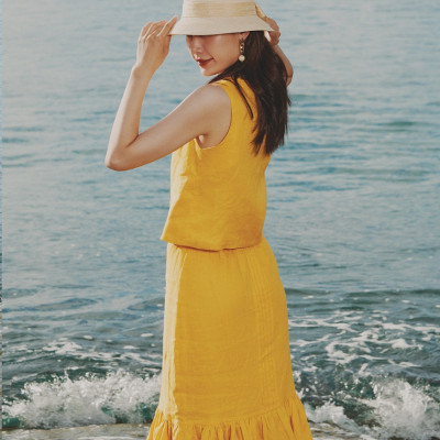 Váy Midi Godet Linen Tràng An SKI052 thời trang thiết kế Hity