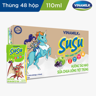 Sữa chua uống hương táo nho Vinamilk Susu - Thùng 48 hộp 110ml.