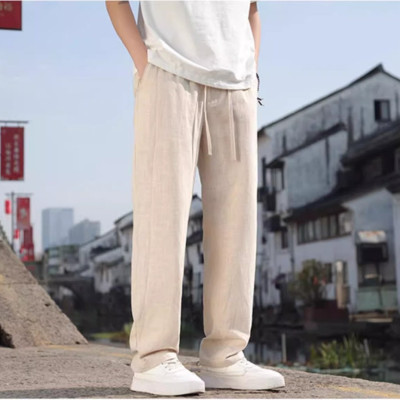 Quần ống rộng nam LINEN, dáng suông, cạp chun có dây rút tiện lợi, chất đứng form dày dặn Qd11