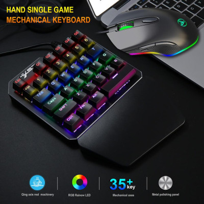 Bộ bàn phím HXSJ J100 + S500 Combo Chuột J100 35 Phím Bàn phím chơi game một tay Chuột chơi game S500 Cơ khí có dây USB