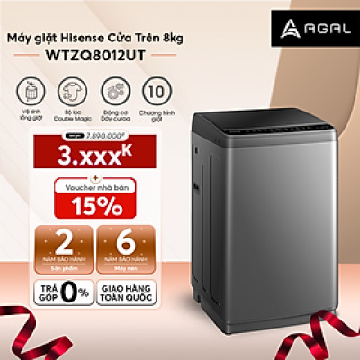 Máy Giặt Hisense 8kg WTZQ8012UT Bộ Giặt Xơ Vải Làm Sạch, Vệ Sinh Lồng Giặt, Vắt Khô, Bảo Hành Chính Hãng 24 Tháng - Hàng Chính Hãng