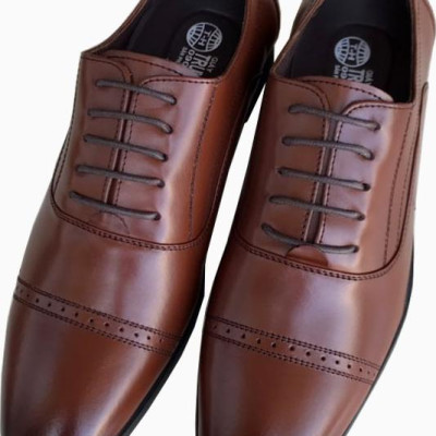 Giày tây nam Trường Hải da bò cao cấp nâu cao 4cm đế cao su GT447