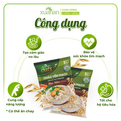 Thùng 30 Gói Cháo Yến Mạch Rau Nấm Xuân An 40G [chay dùng được] (Tặng Kèm 5 Gói)