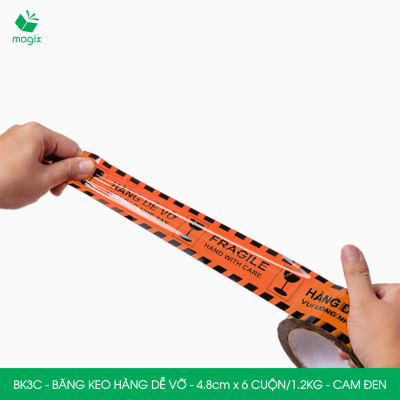 BK3C - Băng keo HÀNG DỄ VỠ màu cam đen khổ 4.8 cm - Băng dính niêm phong - 1 cuộn