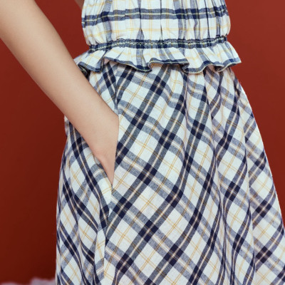 DOTTIE - Chân váy midi kẻ ô - Xanh đen - S0253