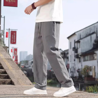 Quần nam ống rộng chất linen vải đẹp mềm thoáng mát, thiết kế dây rút kết hợp khóa kéo độc la Haint boutique Qd11