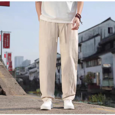 Quần ống rộng nam LINEN, dáng suông, cạp chun có dây rút tiện lợi, chất đứng form dày dặn Qd11