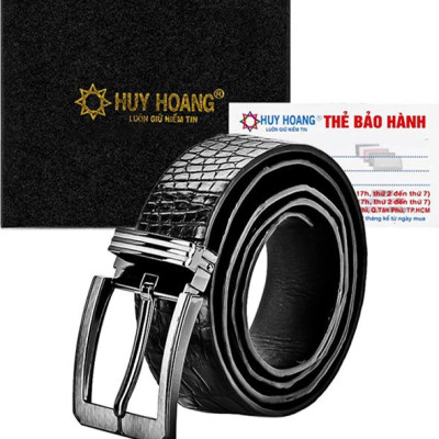 Thắt Lưng Nam Da Cá Sấu Gai Đuôi Đầu Kim Bản Lớn Huy Hoàng HT4715 - Đen