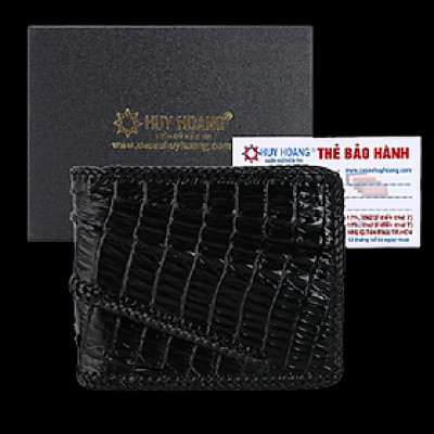Bóp nam Huy Hoàng da cá sấu đan viền 2 gai màu đen HP2771