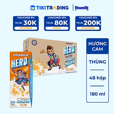 Thùng Thức uống sữa trái cây vị cam Vinamilk Hero 180ml - 48 hộp/Thùng