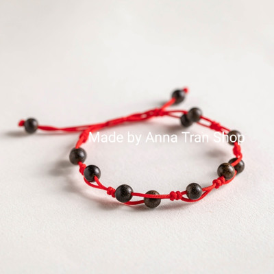 Vòng tay Nữ phong thủy gắn hạt đá huyền thạch kết thủ công dễ thương