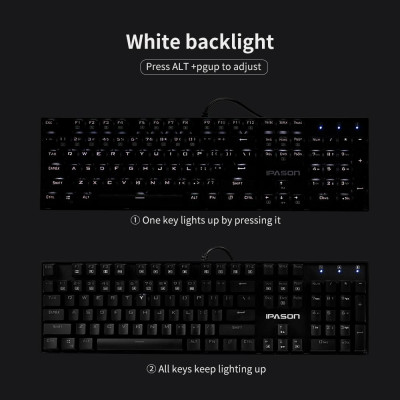 Bàn phím cơ IPASON chơi game kim loại 104 phím Màu xanh lam có đèn nền Rollover N-key dành cho văn phòng và trò chơi