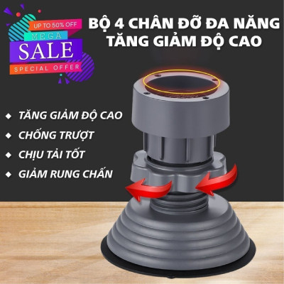 (LOẠI 1) Bộ 4 chân chống rung cho máy giặt, tủ lạnh - Chân kê tăng giảm chiều cao, đế cao su chống rung, chống trượt - Hàng chính hãng dododios