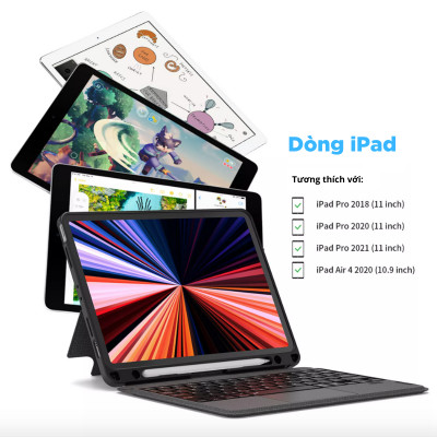 Ốp Lưng/BaoDa/Case Bàn Phím Dành Cho iPad Bluetooth Có Đèn Led Phím, Trackpad Mượt, Có Thể Tháo Rời Bàn Phím WIWU Mag Touch - Hàng Chính Hãng