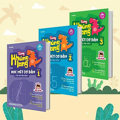 Sách - Cùng Khủng Long Học Nét Cơ Bản - Nét, Số, Chữ Cái Đầu Tiên - Combo 3 Cuốn - Tặng Kèm Sticker Bé Trai - Megabook