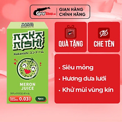 [Hộp 4 cái] Bao cao su Nakanishi - Siêu mỏng 0.03mm - Hương dưa lưới