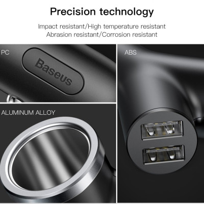 Bộ tẩu Baseus Y Type Dual USB sạc mở rộng 3 trong 1 dùng cho xe hơi 40W, 3.4A- Hàng chính hãng