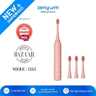 [Chính Hãng] Bộ Bàn Chải Đánh Răng Điện ZenyumSonic MỚi 2.0 & 3 Đầu Thay Thế - Hồng San Hô - Công Nghệ Singapore