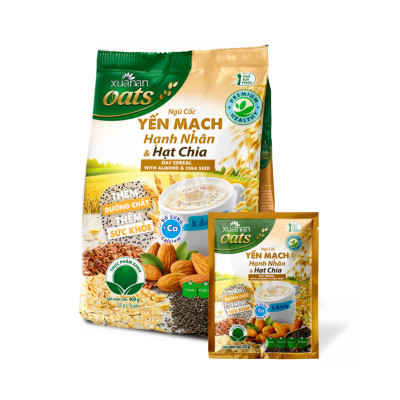 Combo 11 Túi Ngũ Cốc Yến Mạch Hạnh Nhân Hạt Chia Xuân An [ít đường] 400G {25g*16 gói}(Tặng Kèm 11 Túi Yến Mạch 150G)