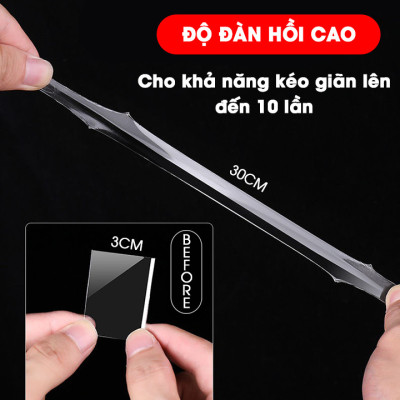 Băng keo dán nano 2 mặt siêu dính trong suốt dày 1mm dài 2m rộng 3cm và 5cm