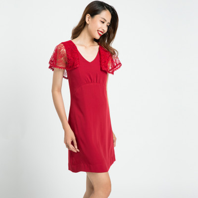 Đầm Tay Ren Hity DRE086 (Đỏ Auburn)