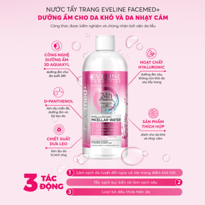 [Mua 1 tặng 1] Nước tẩy trang không cồn da cho da khô và nhạy cảm EVELINE 400ml