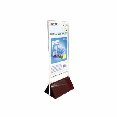 Kệ menu nhà hàng, Standee mica để bàn, Bảng quét mã QR Code, Kệ mica 2 mặt Enter E09-A 100x210mm đế lùa uốn chân chữ A
