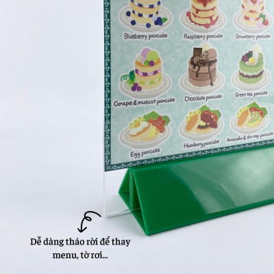 Kệ menu nhà hàng, Standee mica để bàn, Bảng quét mã QR Code, Kệ mica 2 mặt Enter E07-A 150x210mm đế lùa uốn chân chữ A