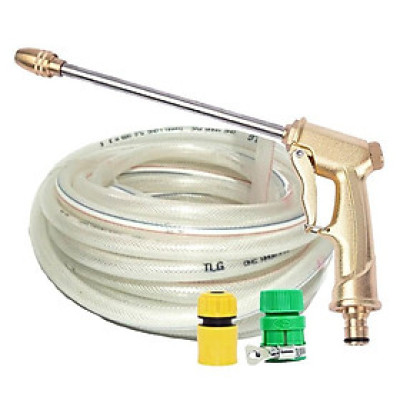  Bộ dây vòi xịt nước rửa xe, tưới cây . tăng áp 3 lần, loại 20m 206701-3 đầu đồng, cút nối vàng