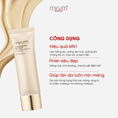 Kem BB 6in1 Mirum làm trắng da, chống lão hoá, dưỡng ẩm, chống tia UV, Lót và nền 50g Mirum Multi Protection BB cream SPF30/PA++