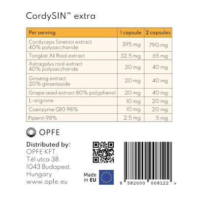Thực phẩm BVSK OPFE CordySIN extra capsules (60 viên) Hungary (Đông trùng Hạ thảo Tây Tạng) Made in EU, 100% Thảo dược tự nhiên
